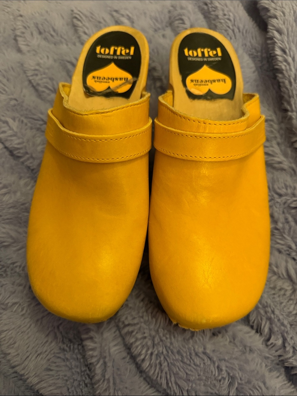 Swedish Hasbeens Kids Yellow Leather Clogs